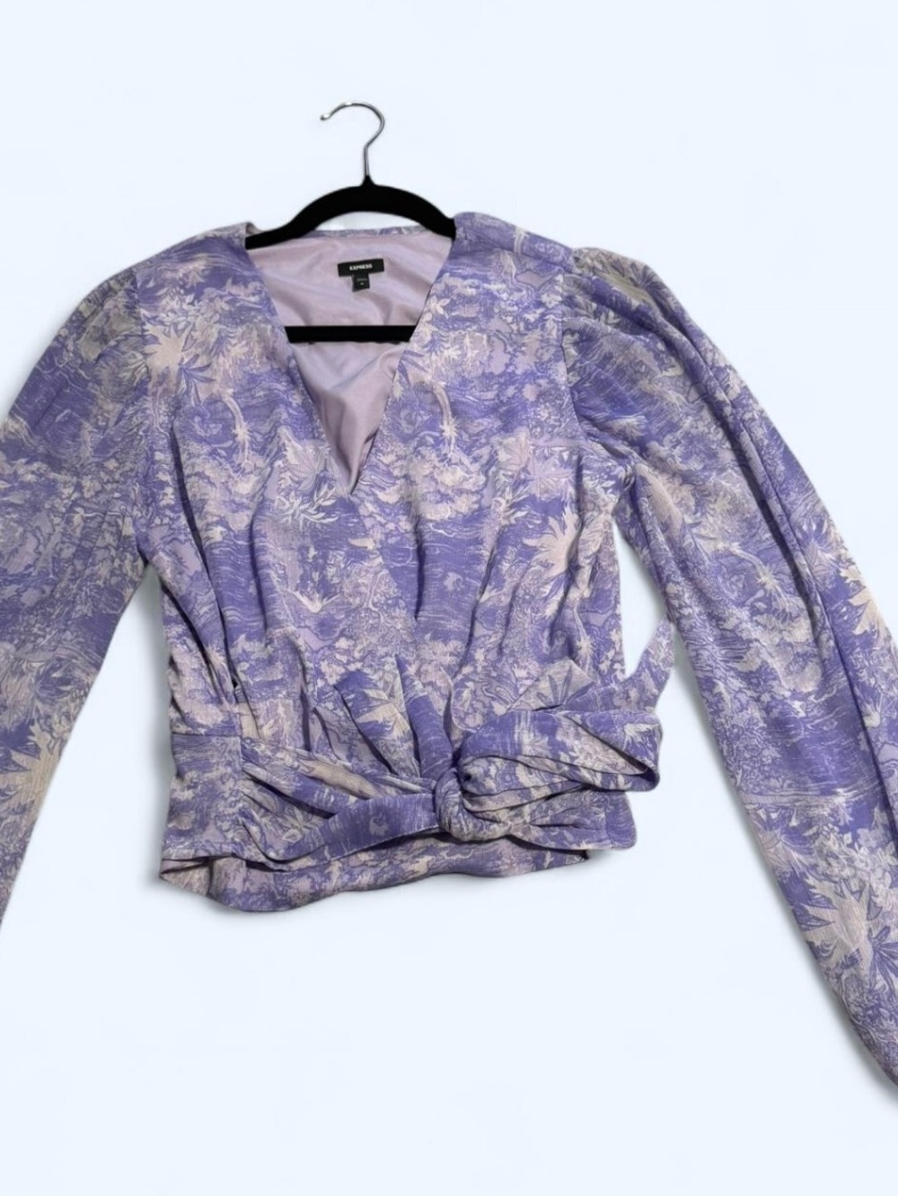 Express Lavender Floral Wrap Blouse